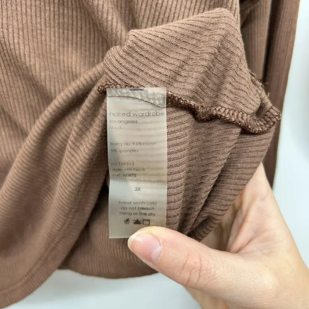 Naked Wardrobe Neutral Brown Ribbed Long Sleeve Tee T-Shirt Plus Size 3X - Picture 4 of 4